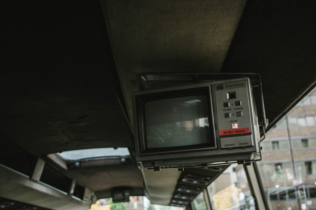 Interior of an outside broadcast van with monitor wall