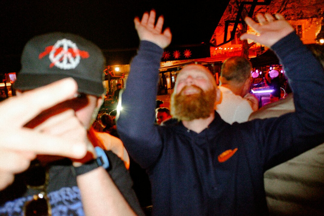 Production crew celebrating after a successful live broadcast